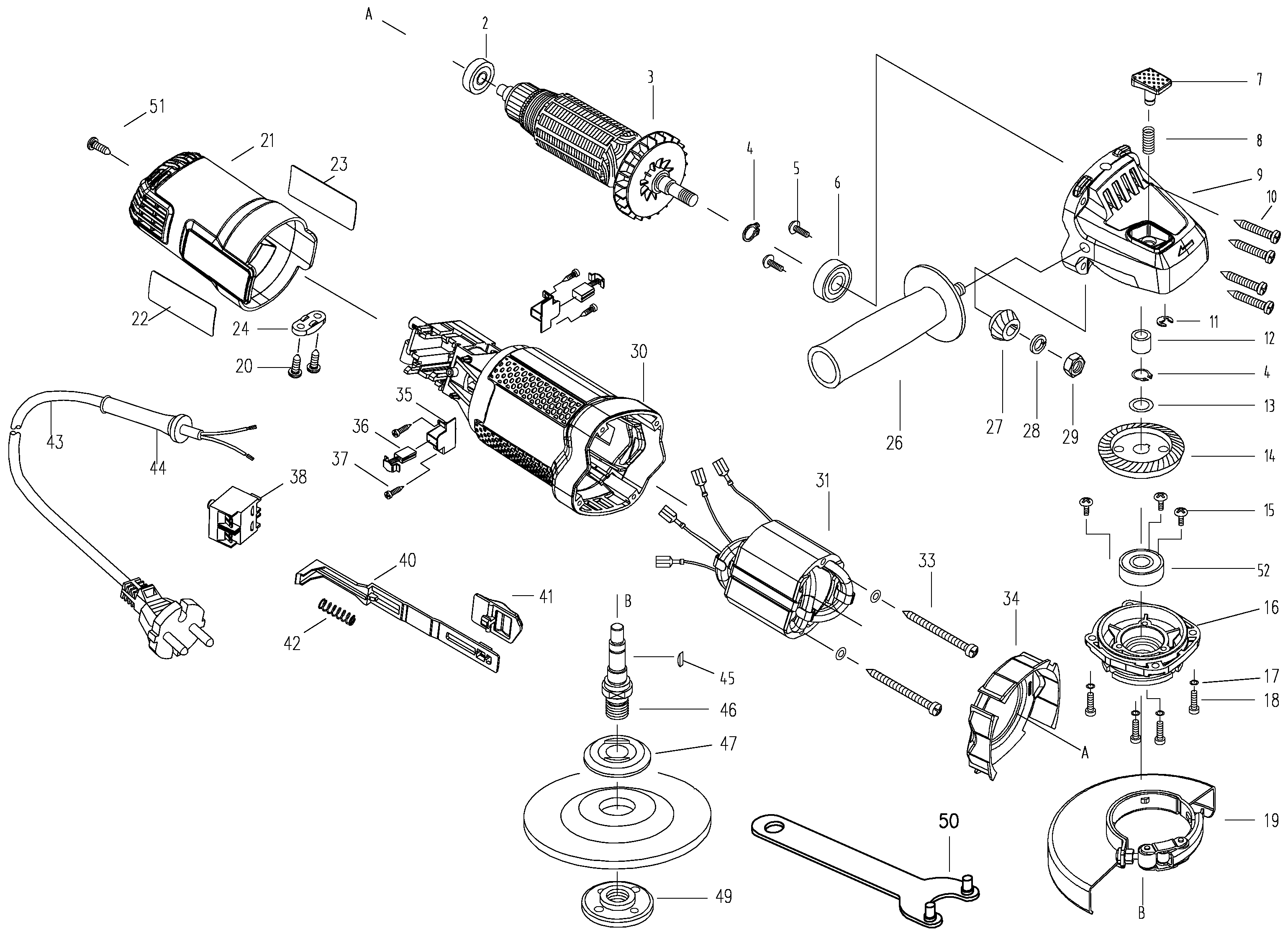 Page A Diagram and Parts List for G720-B3 5 Black and Decker Grinder